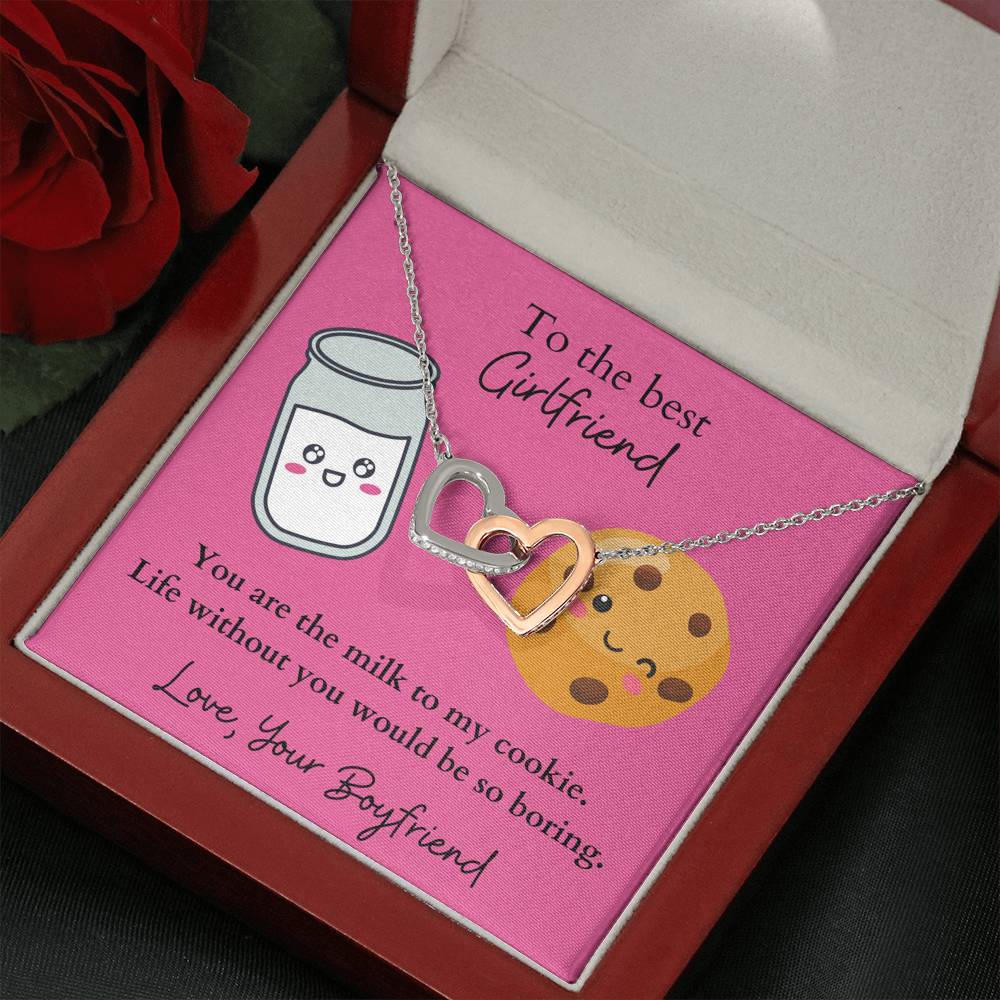 Best Girlfriend Milk and Cookies Two Interlocked Hearts Necklace Never Ending Love Jewelry