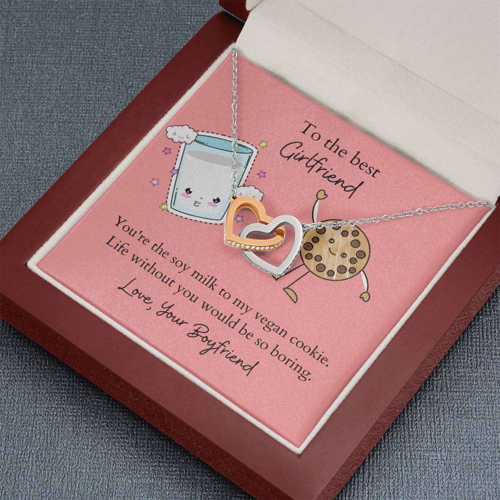 Soy Milk and Vegan Cookies Best Girlfriend Necklace, Custom Message Card, Gift from Him to Her