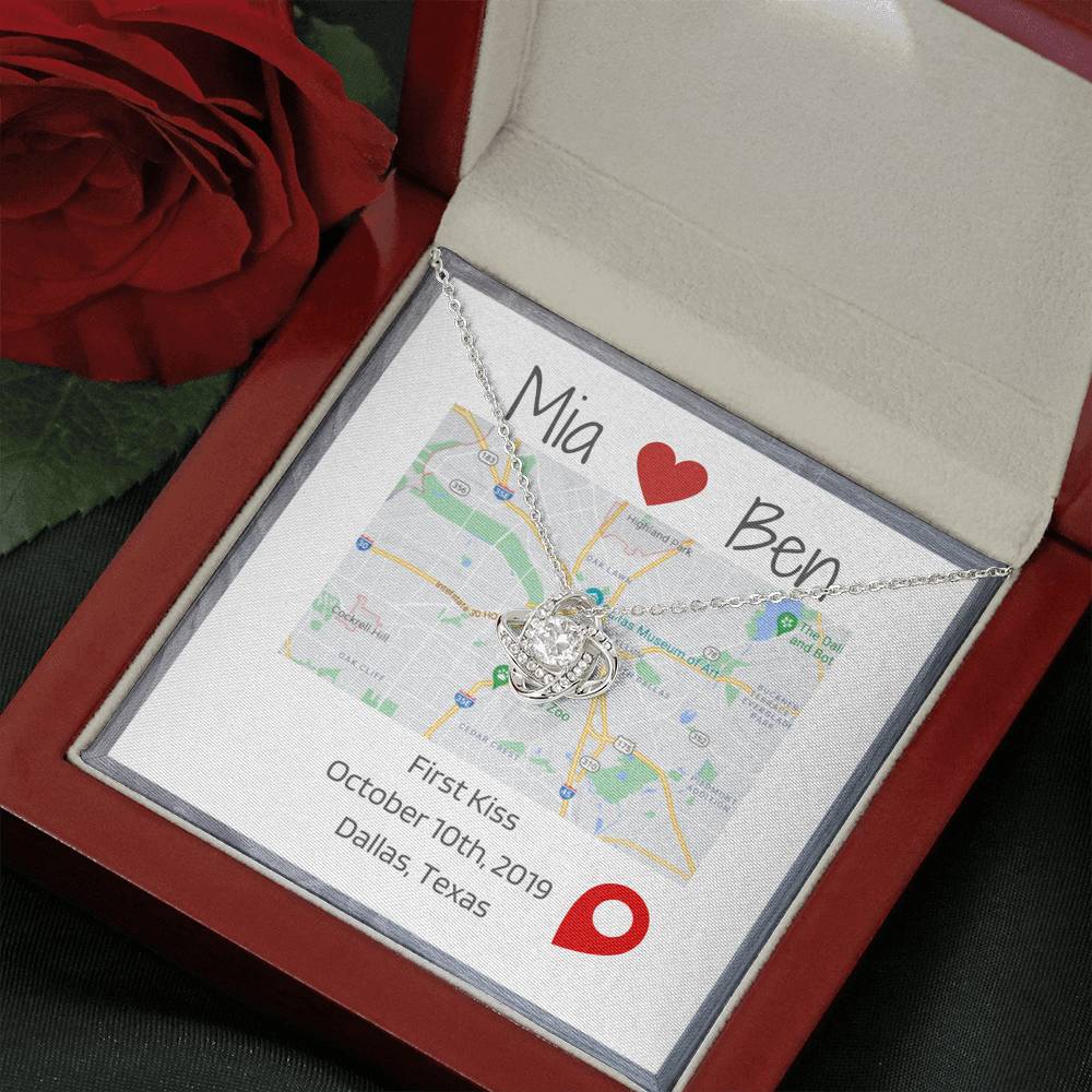 First Kiss Commemoration Location Love Knot Pendant Necklace