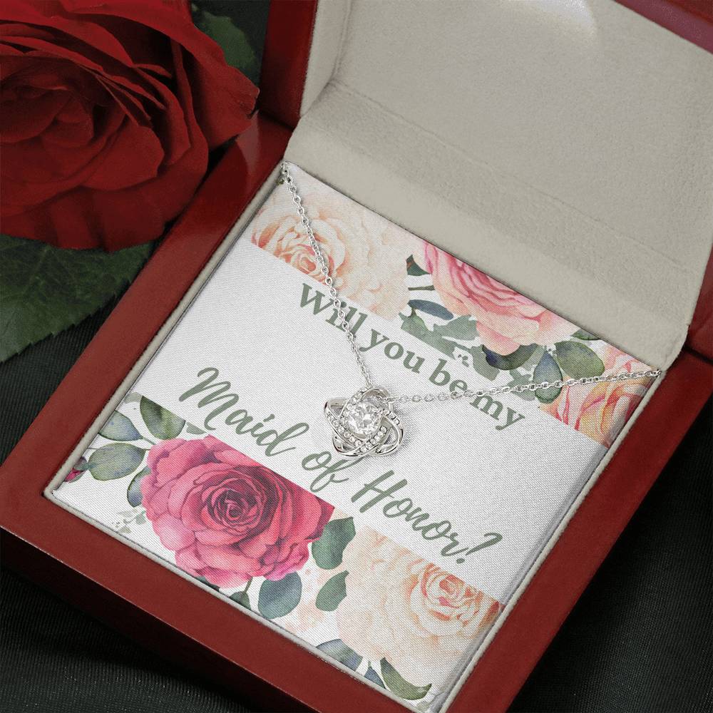 Maid of Honor Proposal Message Card Love Knot Pendant Necklace Wedding Jewelry