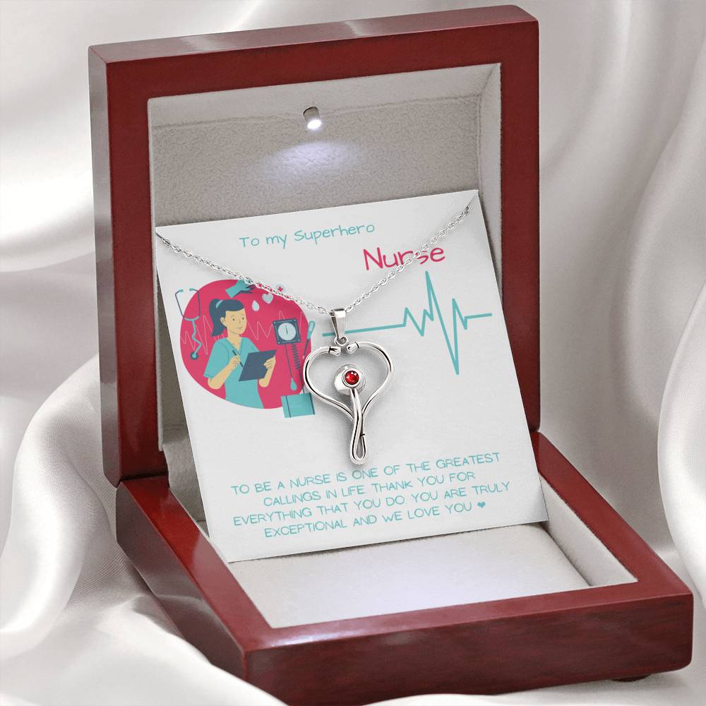 Superhero Nurse Stethoscope Swarovski Necklace