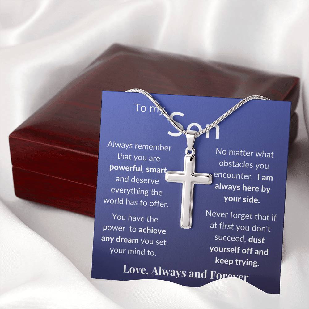 Gift for Son - Stainless Steel Pendant Cross Necklace Jewelry - Message Card & Gift Set