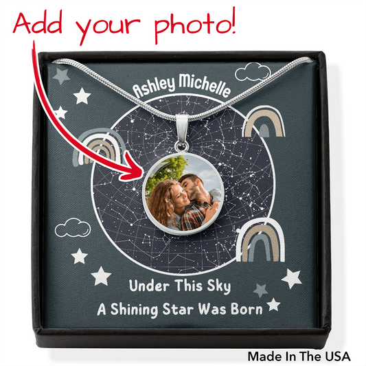 Personalized Celestial Night Sky Pendant Necklace and Message Card, New Mom, Mom to Be