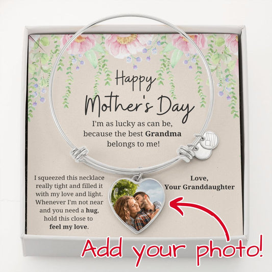 Mother's Day Photo Upload Heart Bangle For Grandma