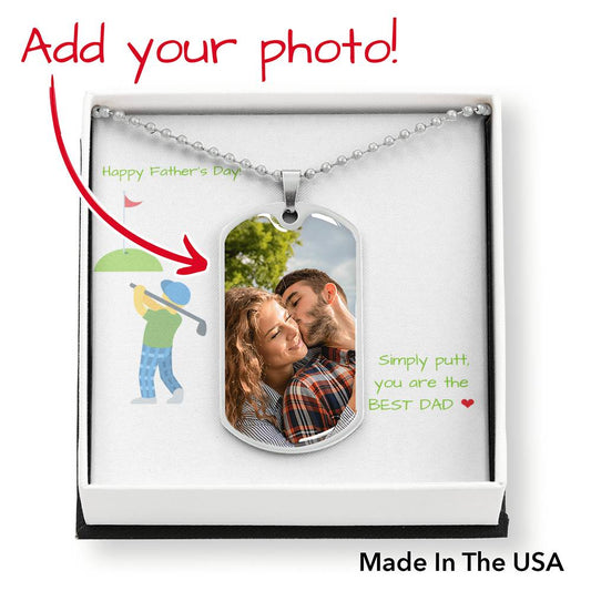 Happy Father's Day Golfer Dad Dogtag Silver Gold Necklace
