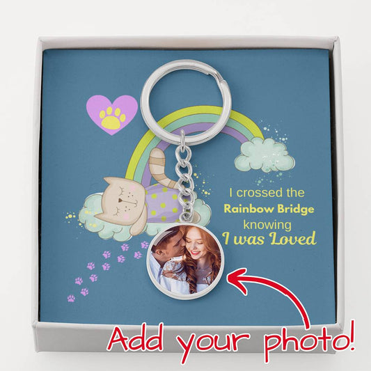 Personalized Pet Lost Message Card, Sorry for Your Loss, Rainbow Bridge, Mom Cat, Rainbow Paw Print Card,Buyer Photo Circle Pendant Necklace