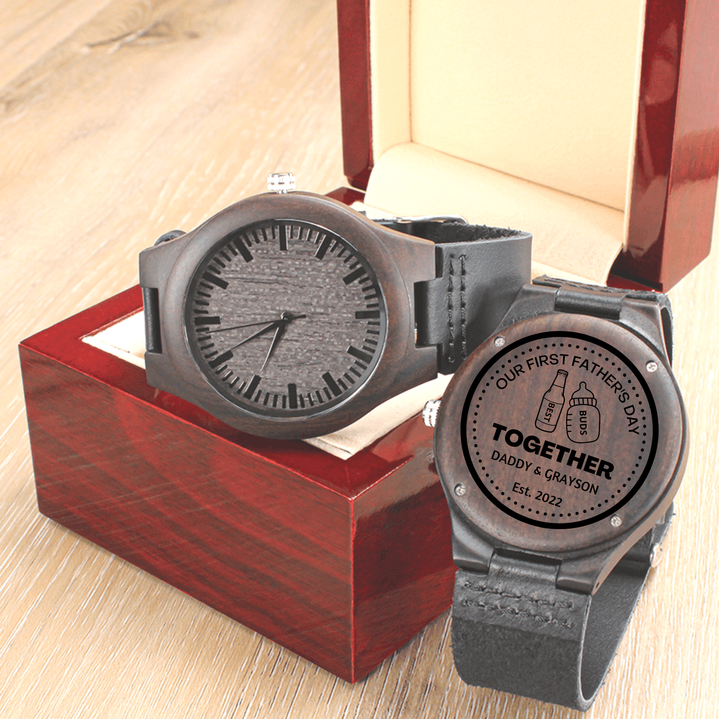 First Father's Day, Best Buds, Wooden Watch for Dad