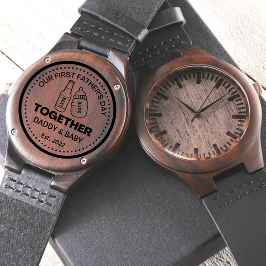 First Father's Day, Best Buds Engraved Wood Watch