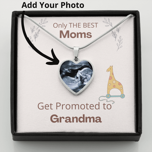 Grandma Heart Pendant Message Card Necklace, New Grandma Gift, Sonogram Picture Upload