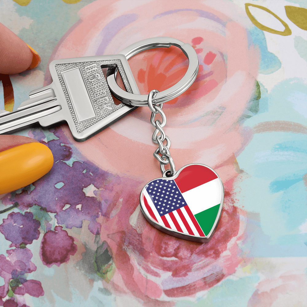 2 Flag Custom Heart Shaped Keychain