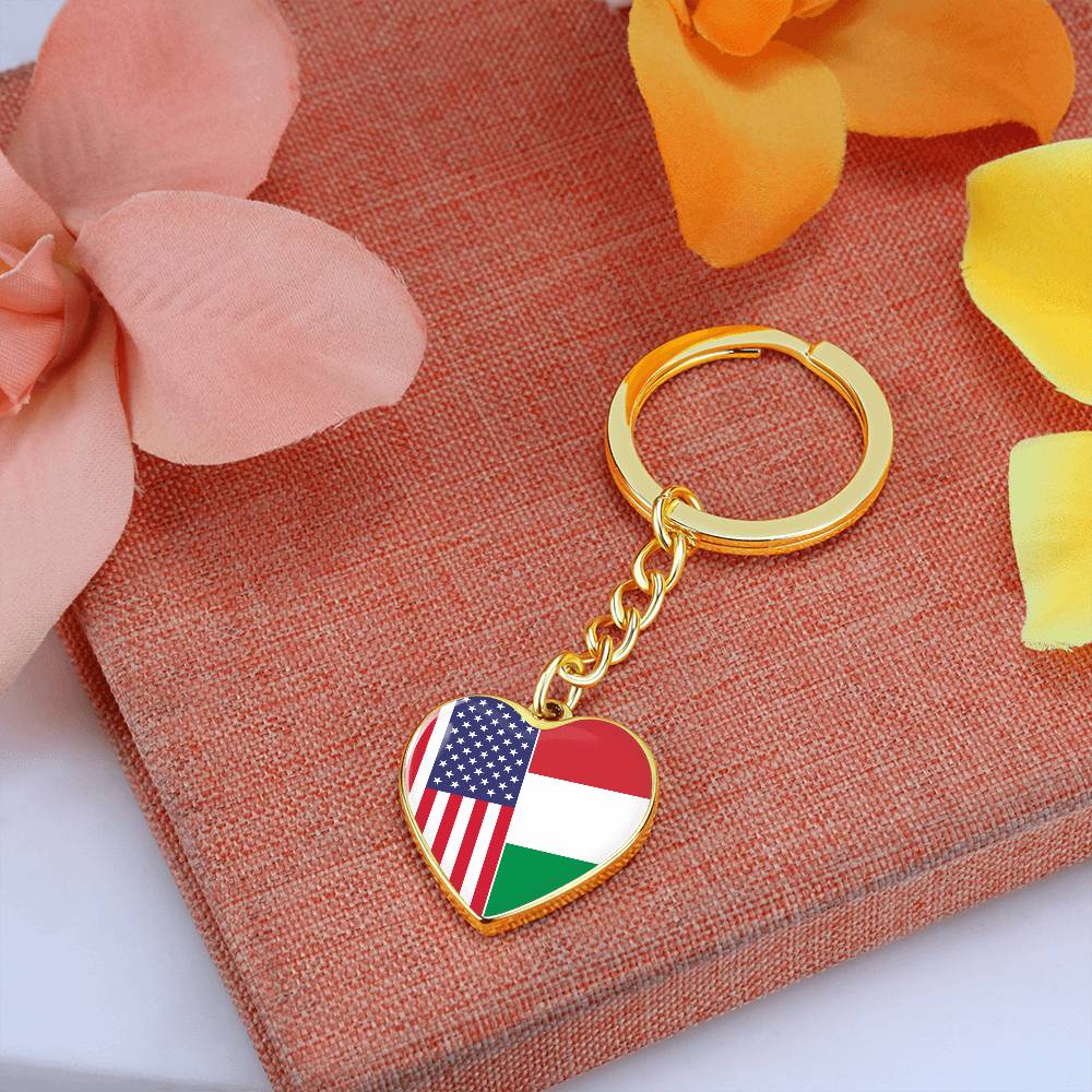 2 Flag Custom Heart Shaped Keychain