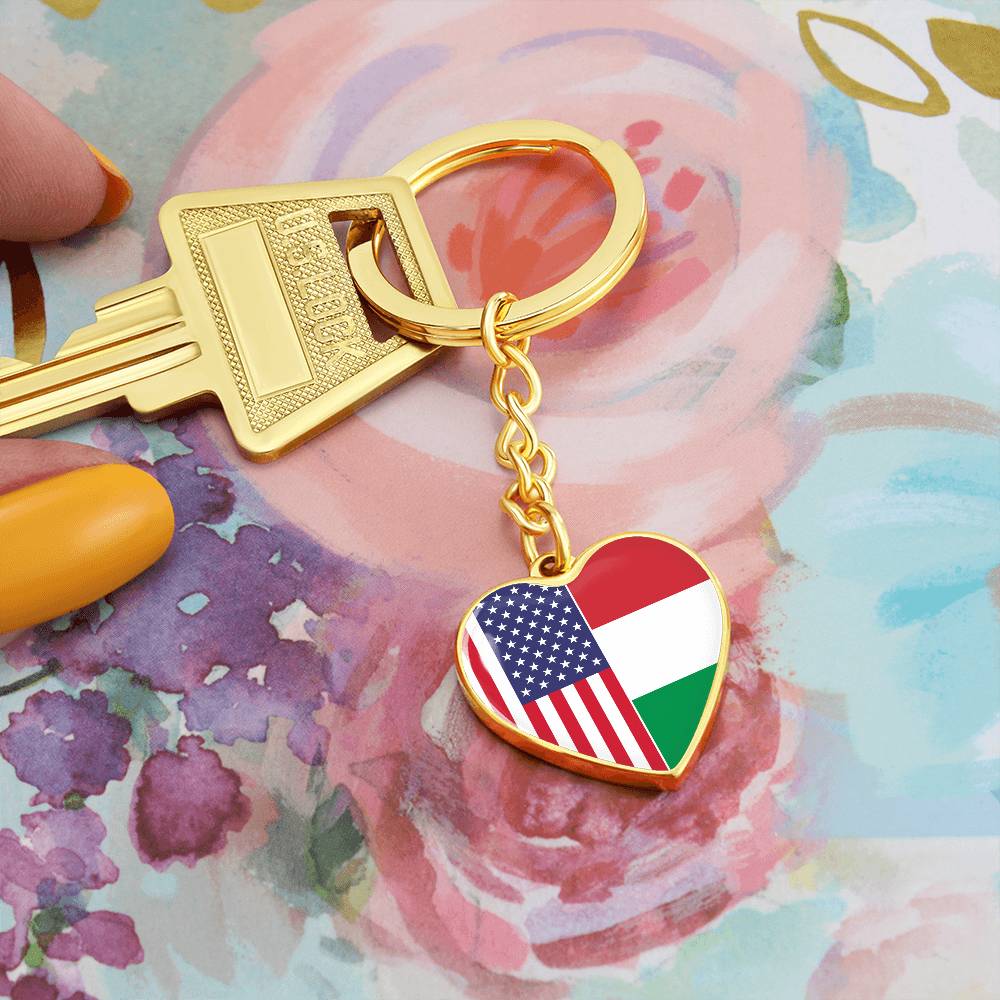 2 Flag Custom Heart Shaped Keychain