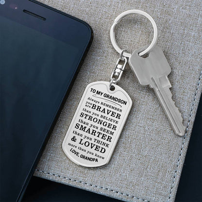 To My Grandson Keychain, Braver, Stronger, Smarter