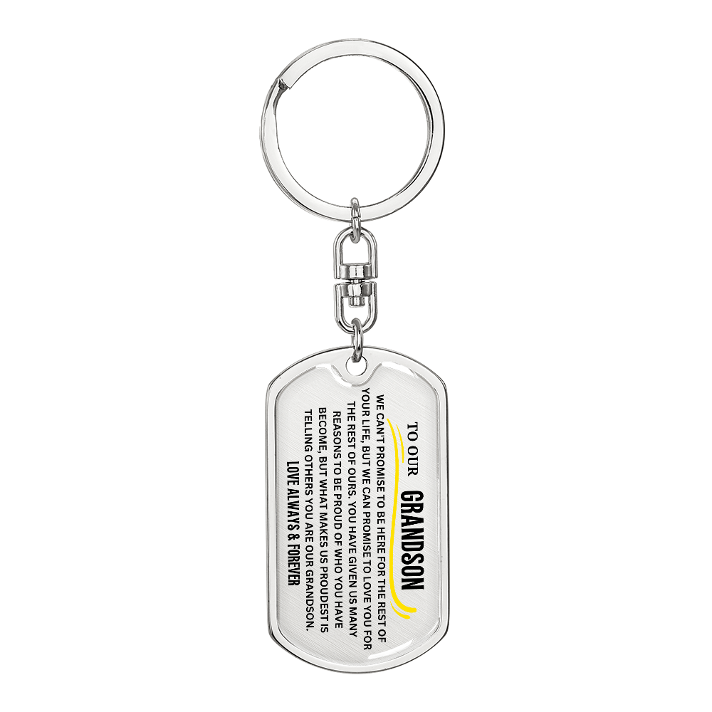 To Our Grandson Keychain – Birthday Gift from Grandma or Grandpa – Engraved Grandson Keepsake – Inspirational Key Ring for Him