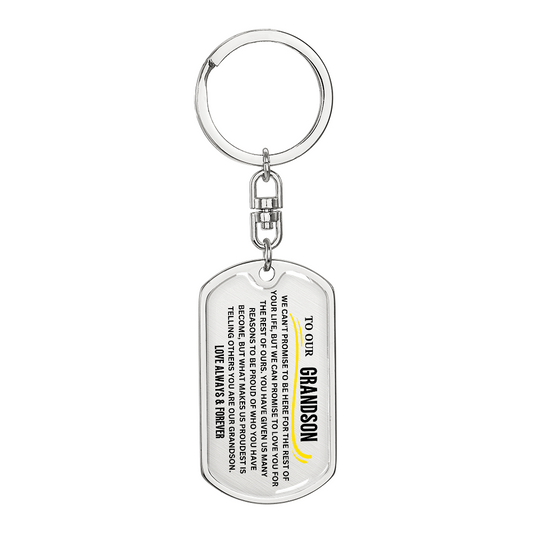 To Our Grandson Keychain – Birthday Gift from Grandma or Grandpa – Engraved Grandson Keepsake – Inspirational Key Ring for Him
