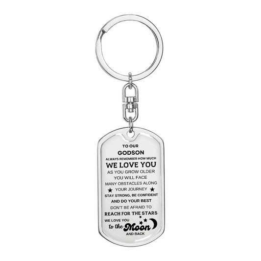 To Our Godson Keychain, From Godparents, Love you to the Moon and Back