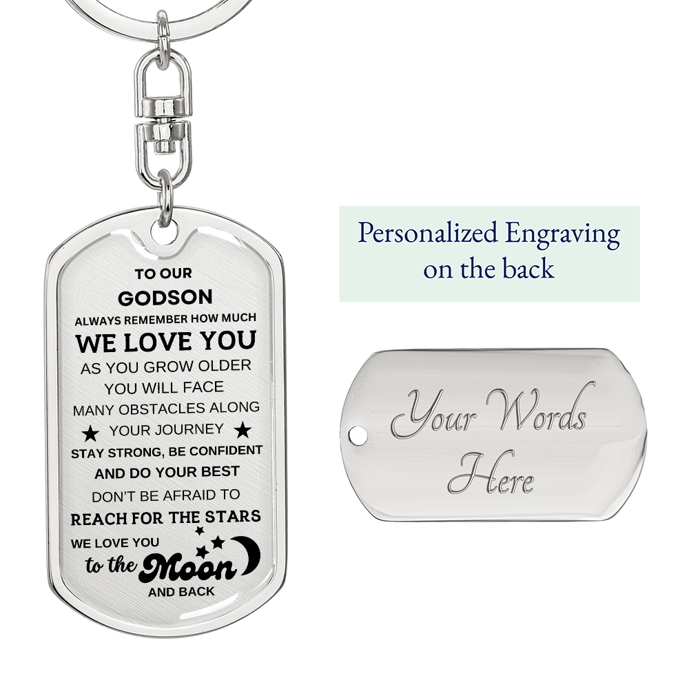 To Our Godson Keychain, From Godparents, Love you to the Moon and Back