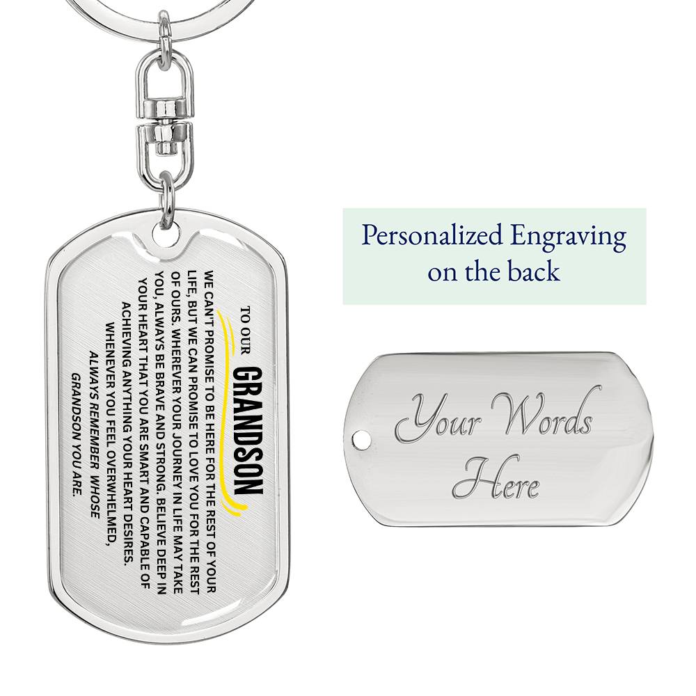 To Our Grandson Dog Tag Keychain From Grandma and Grandpa