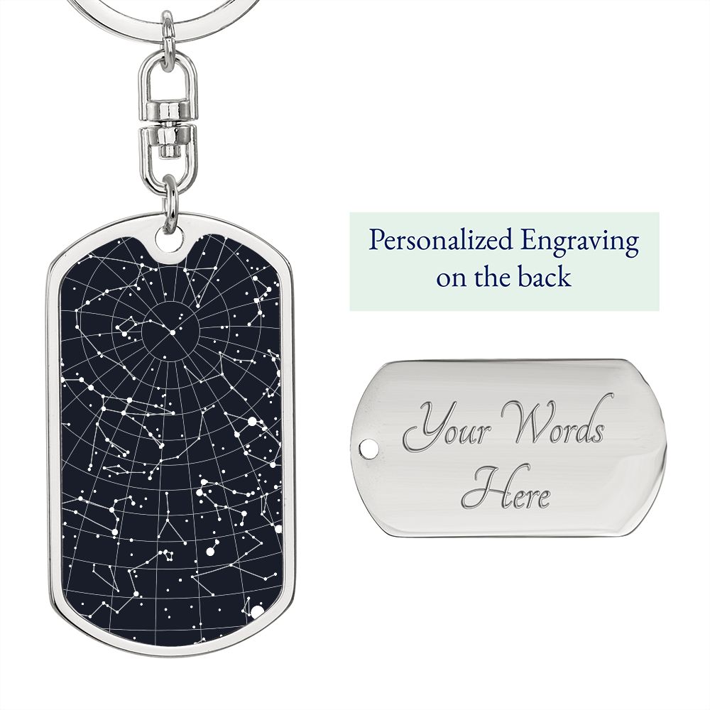 Celestial Night Sky Dog Tag Keychain Hoboken