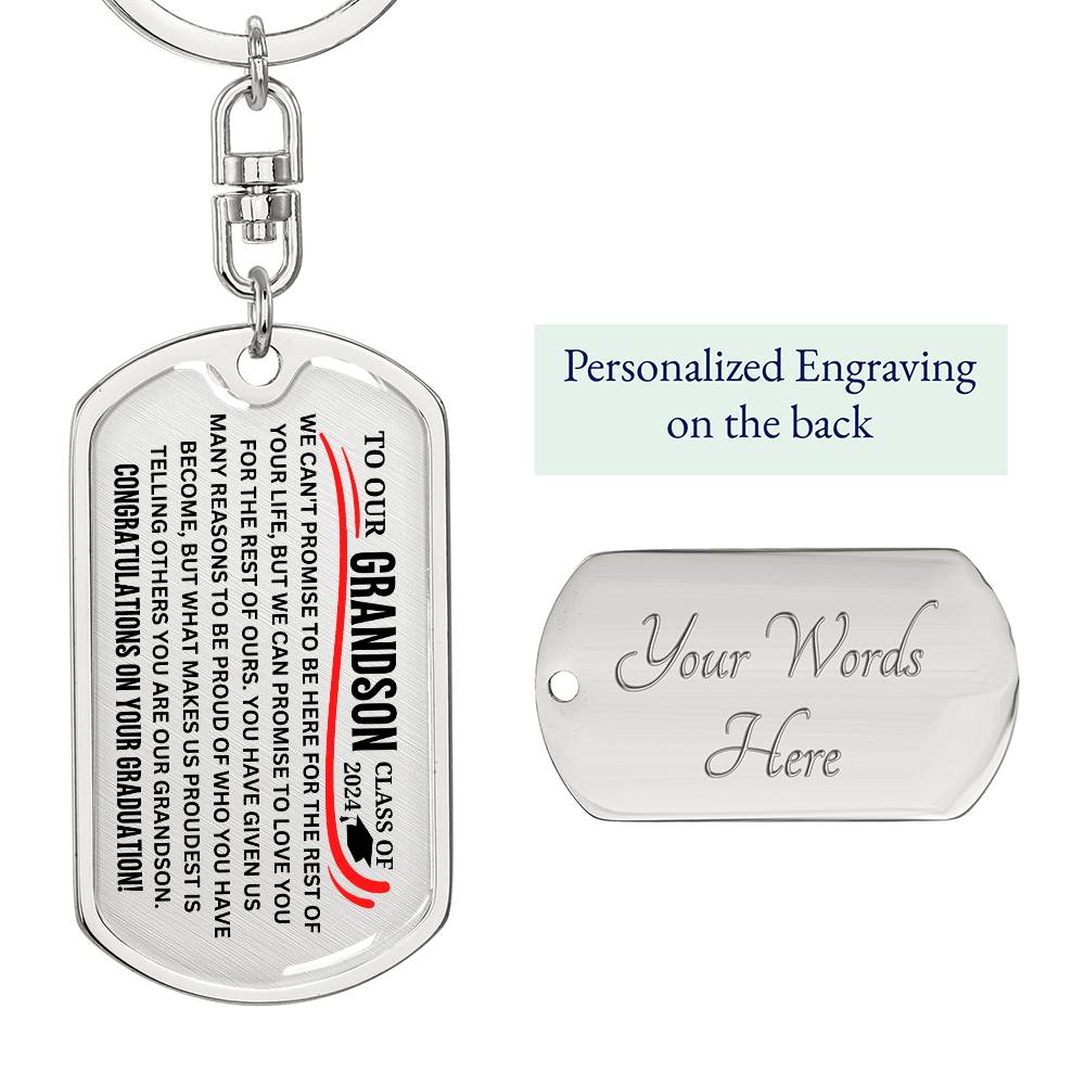 To Our Grandson Class of 2024 Dog Tag Keychain