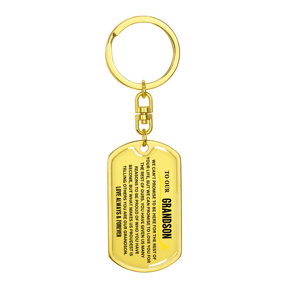 To Our Grandson Keychain – Birthday Gift from Grandma or Grandpa – Engraved Grandson Keepsake – Inspirational Key Ring for Him
