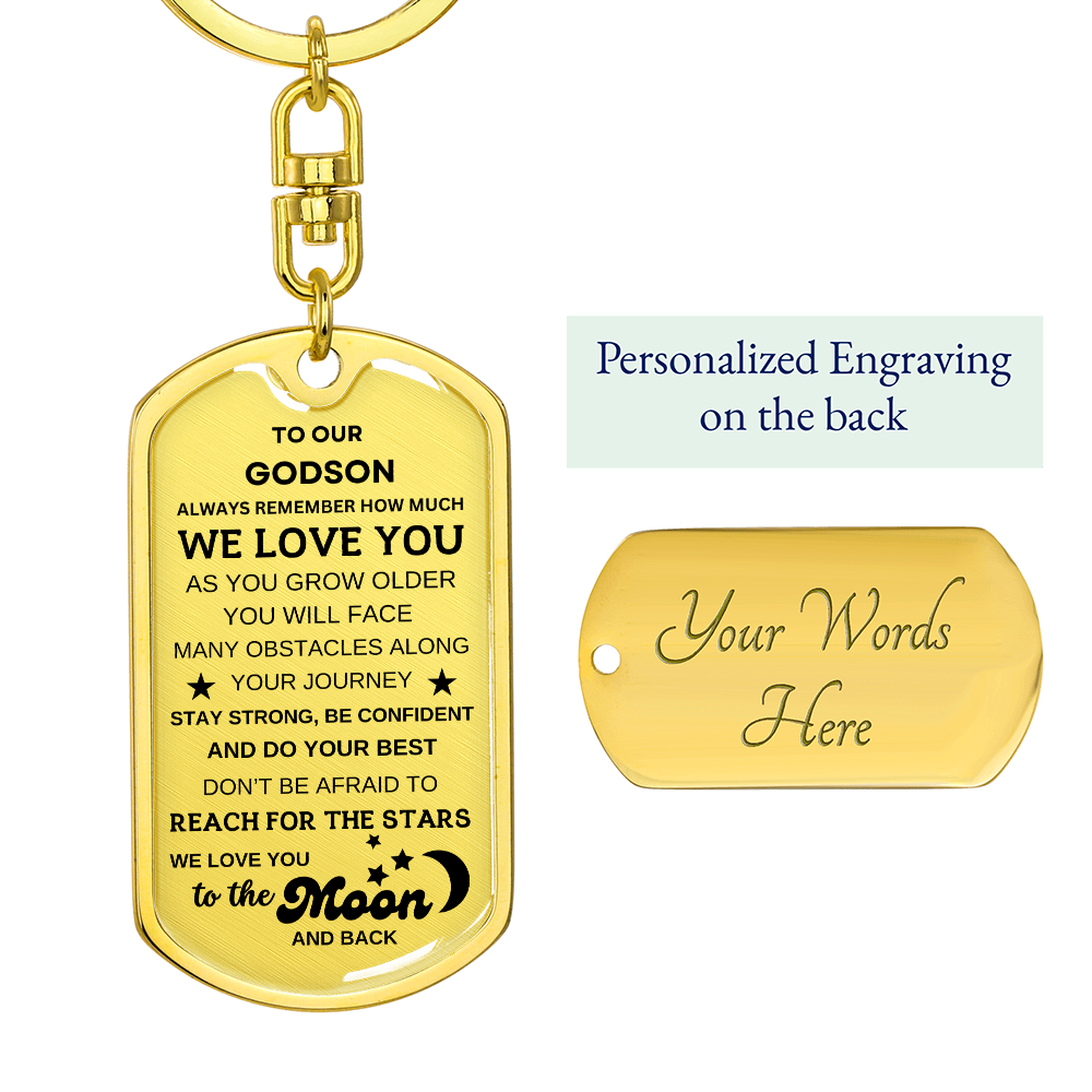 To Our Godson Keychain, From Godparents, Love you to the Moon and Back