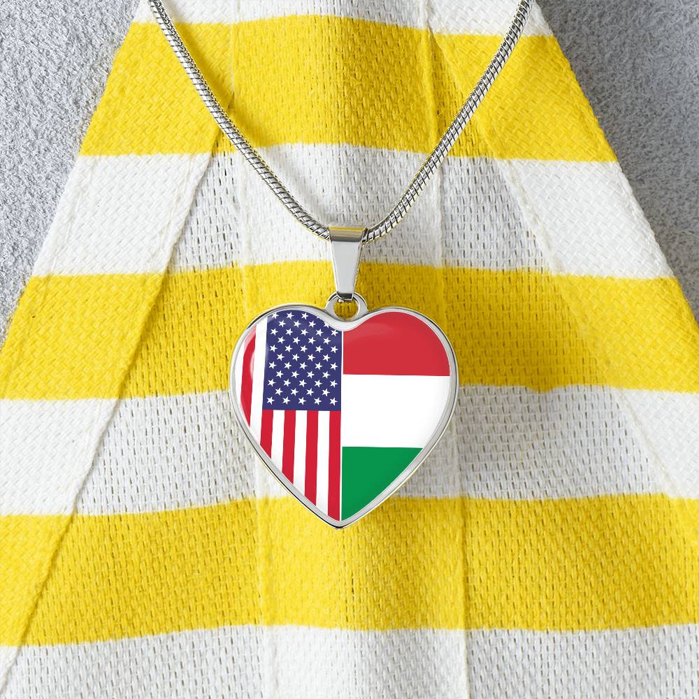 2 Flag Custom Heart Shaped Pendant Necklace