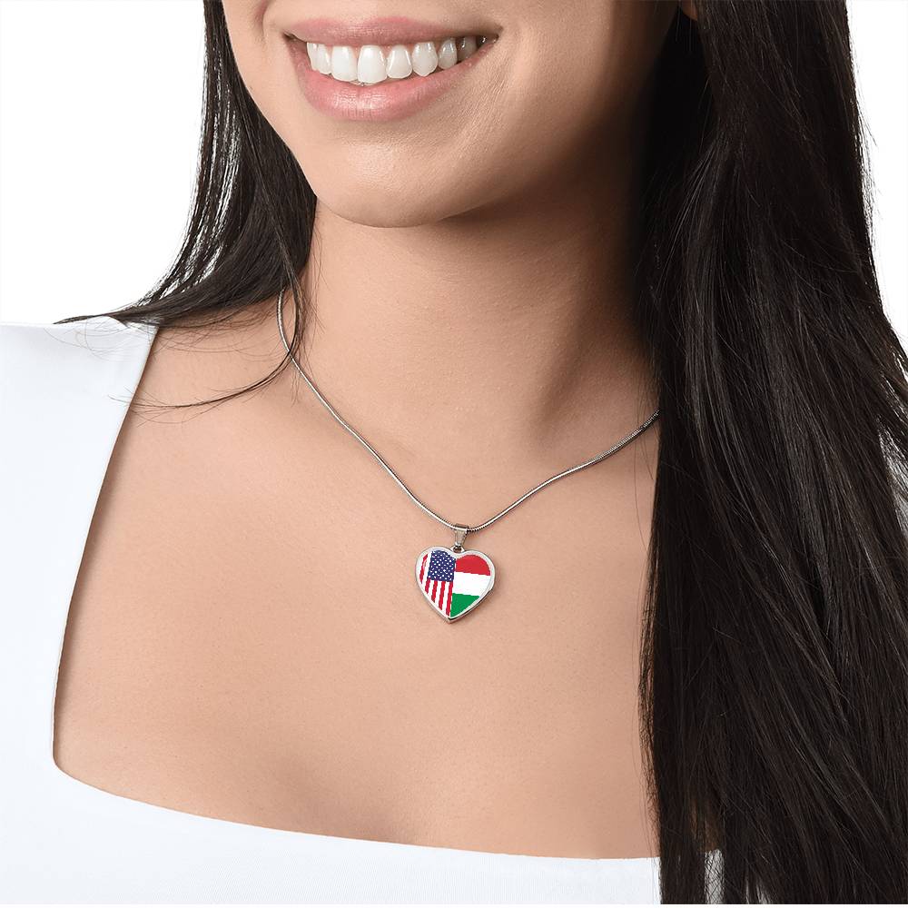 2 Flag Custom Heart Shaped Pendant Necklace