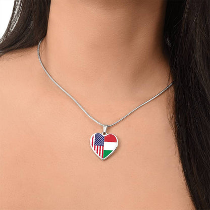 2 Flag Custom Heart Shaped Pendant Necklace