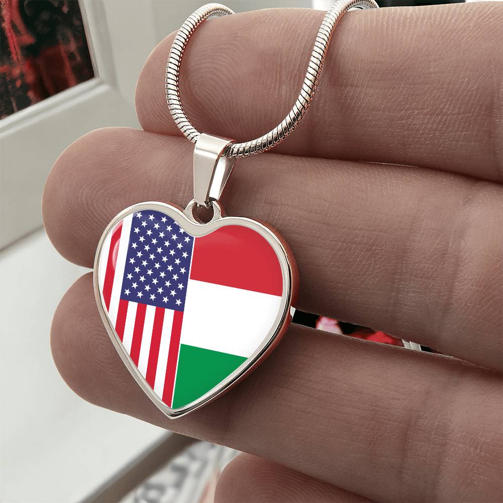 2 Flag Custom Heart Shaped Pendant Necklace