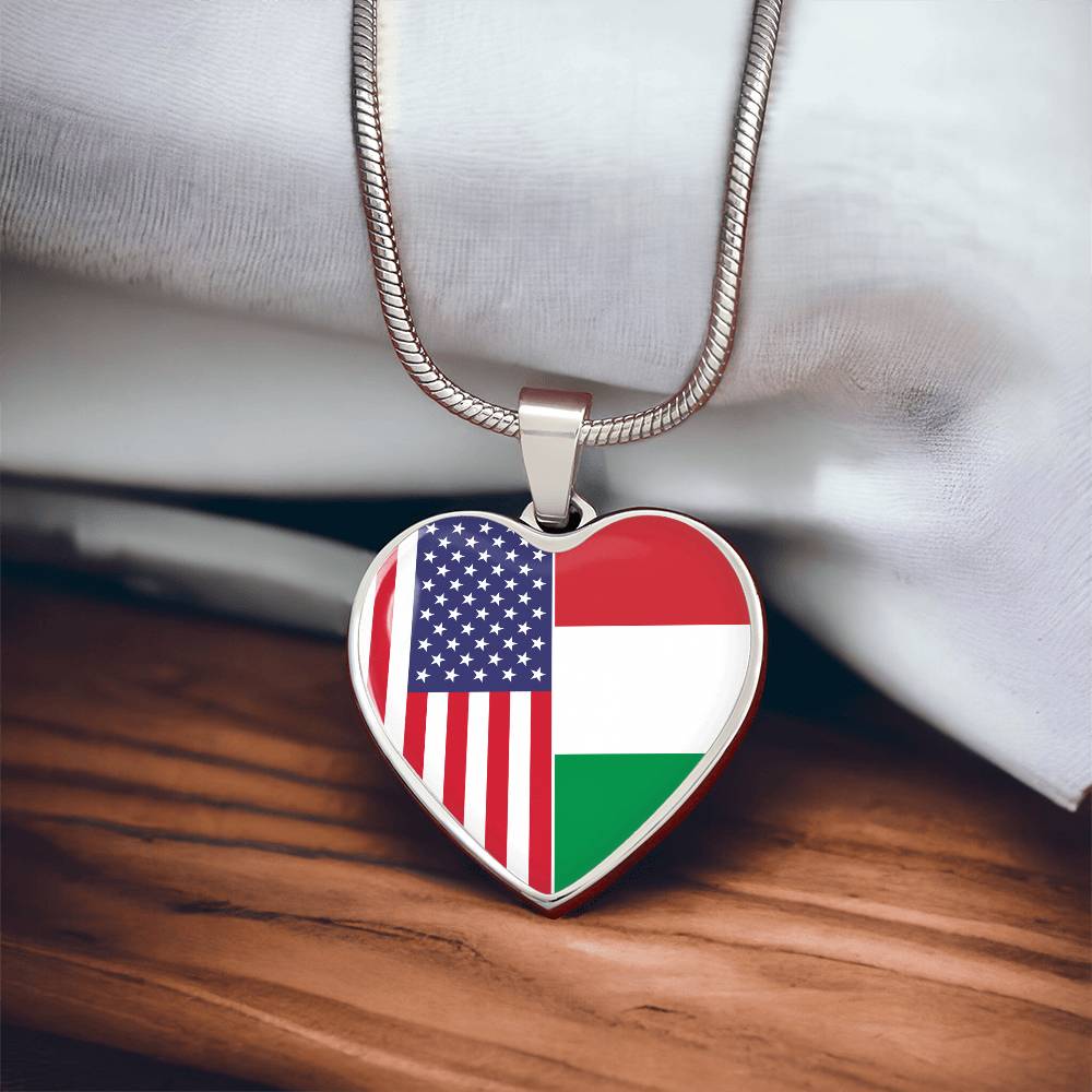 2 Flag Custom Heart Shaped Pendant Necklace