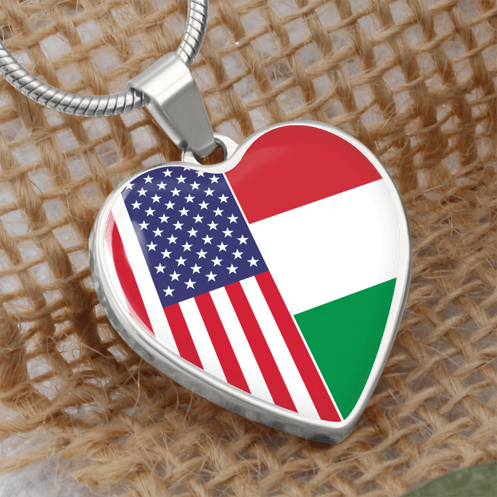2 Flag Custom Heart Shaped Pendant Necklace