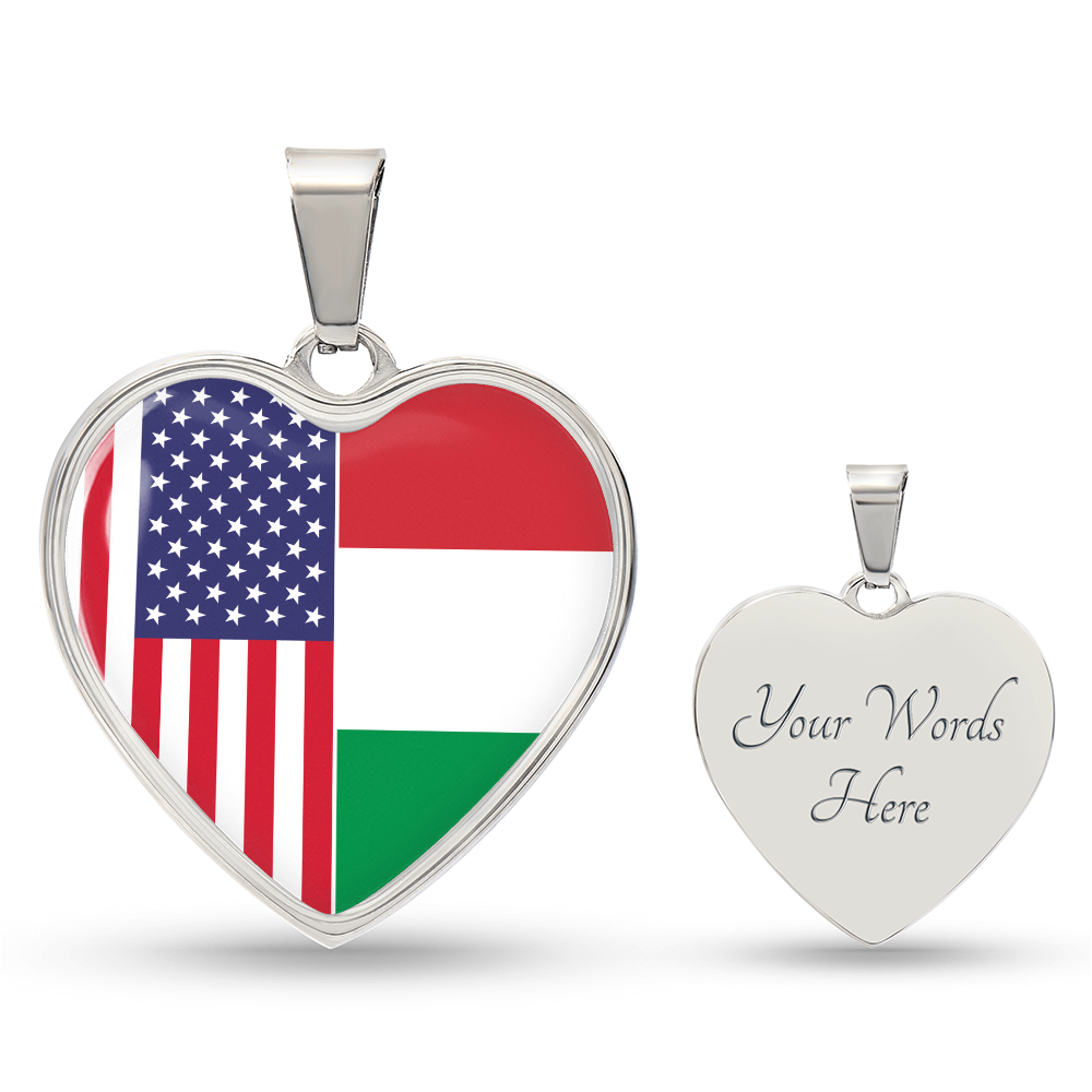 2 Flag Custom Heart Shaped Pendant Necklace