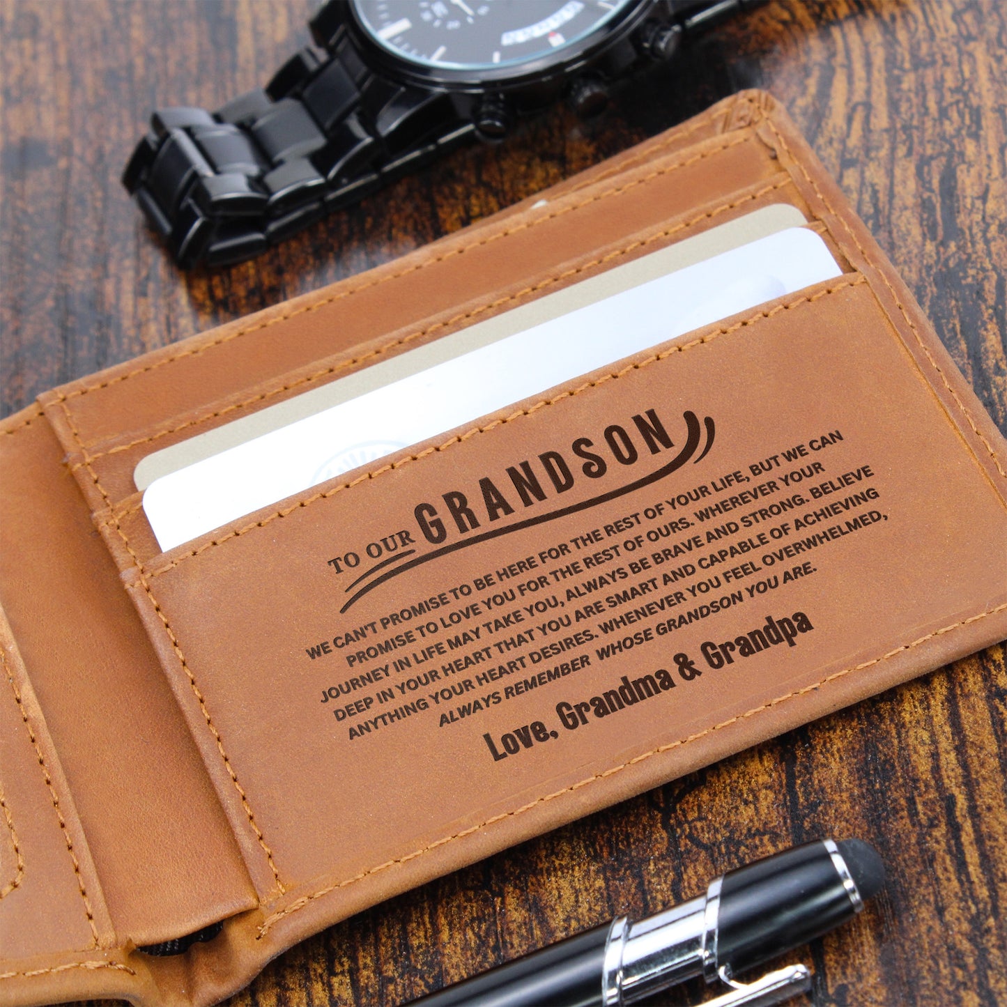 To Our Grandson Leather Wallet
