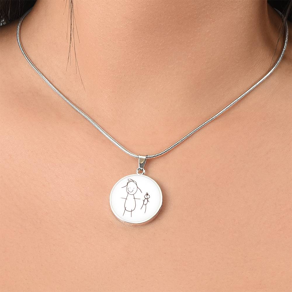 Stick Figure Circle Pendant Necklace