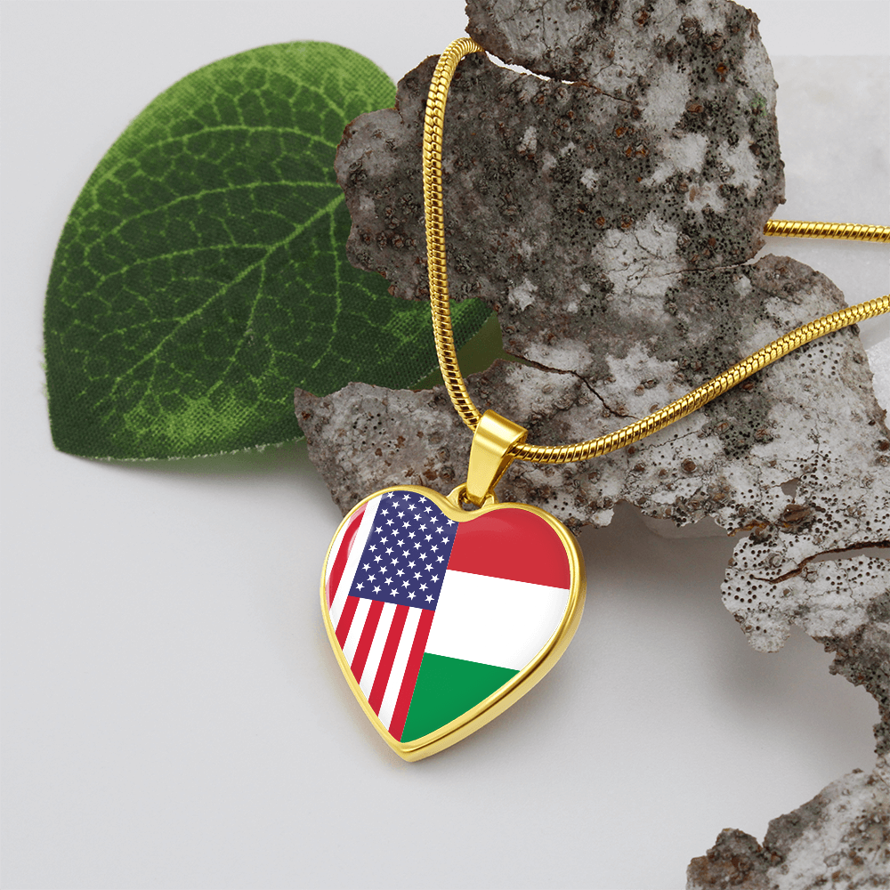 2 Flag Custom Heart Shaped Pendant Necklace