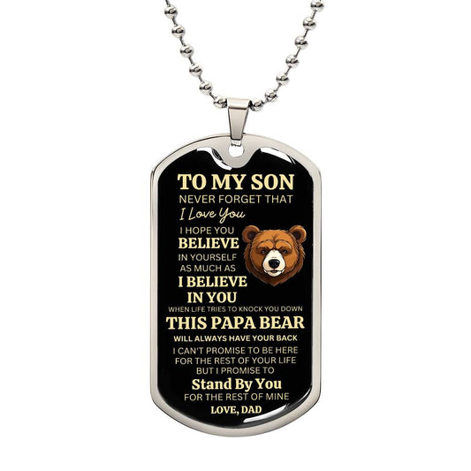 Dog Tag Necklace for Son, This Papa Bear Dog Tag