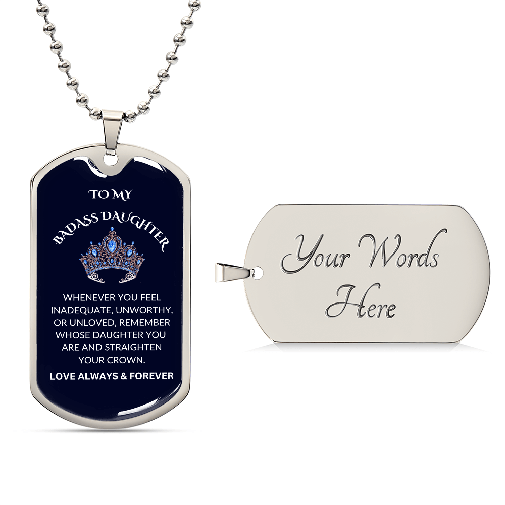To My Badass Daughter Dog Tag Necklace (Royal Blue)