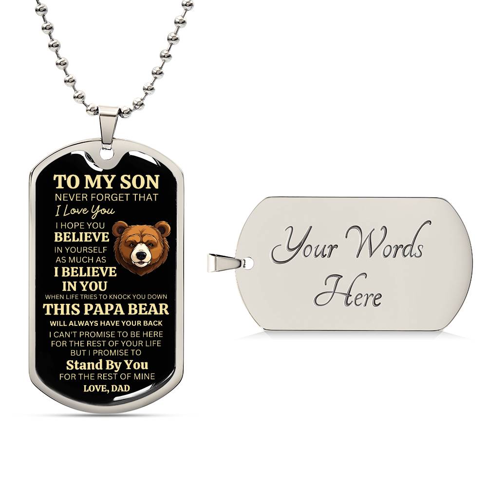 Dog Tag Necklace for Son, This Papa Bear Dog Tag