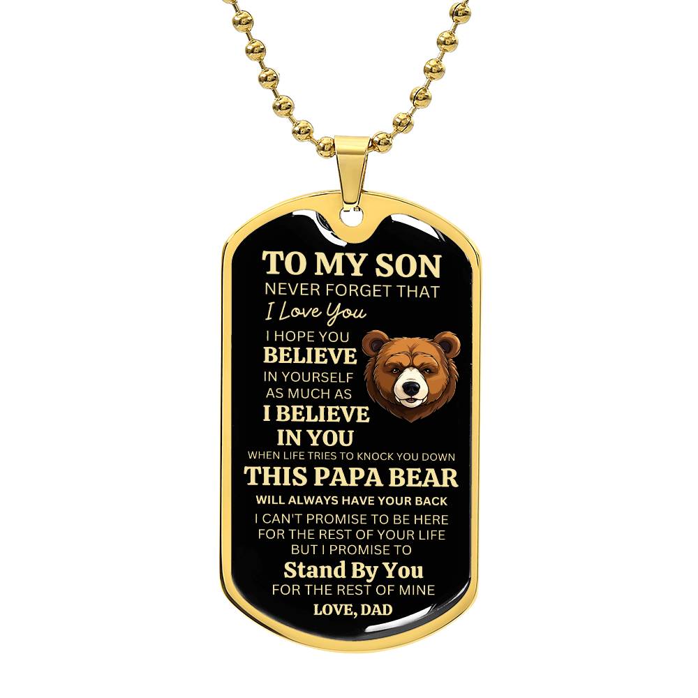 Dog Tag Necklace for Son, This Papa Bear Dog Tag