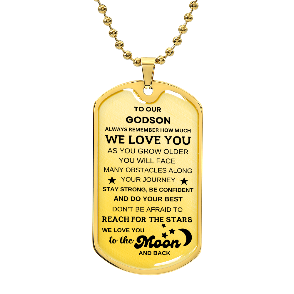 To Our Godson Dog Tag Necklace To the Moon and Back