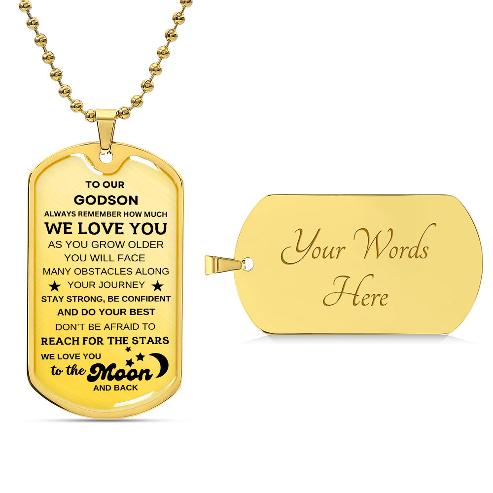 To Our Godson Dog Tag Necklace To the Moon and Back