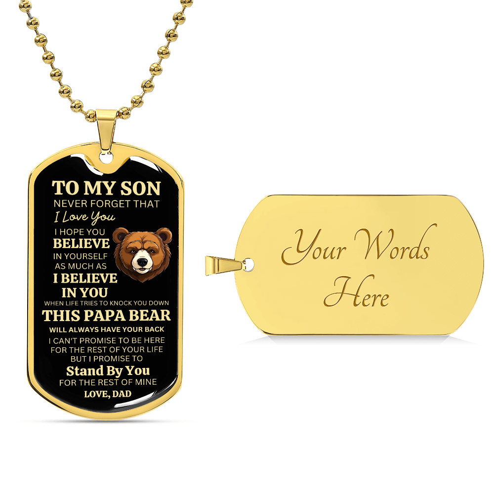 Dog Tag Necklace for Son, This Papa Bear Dog Tag