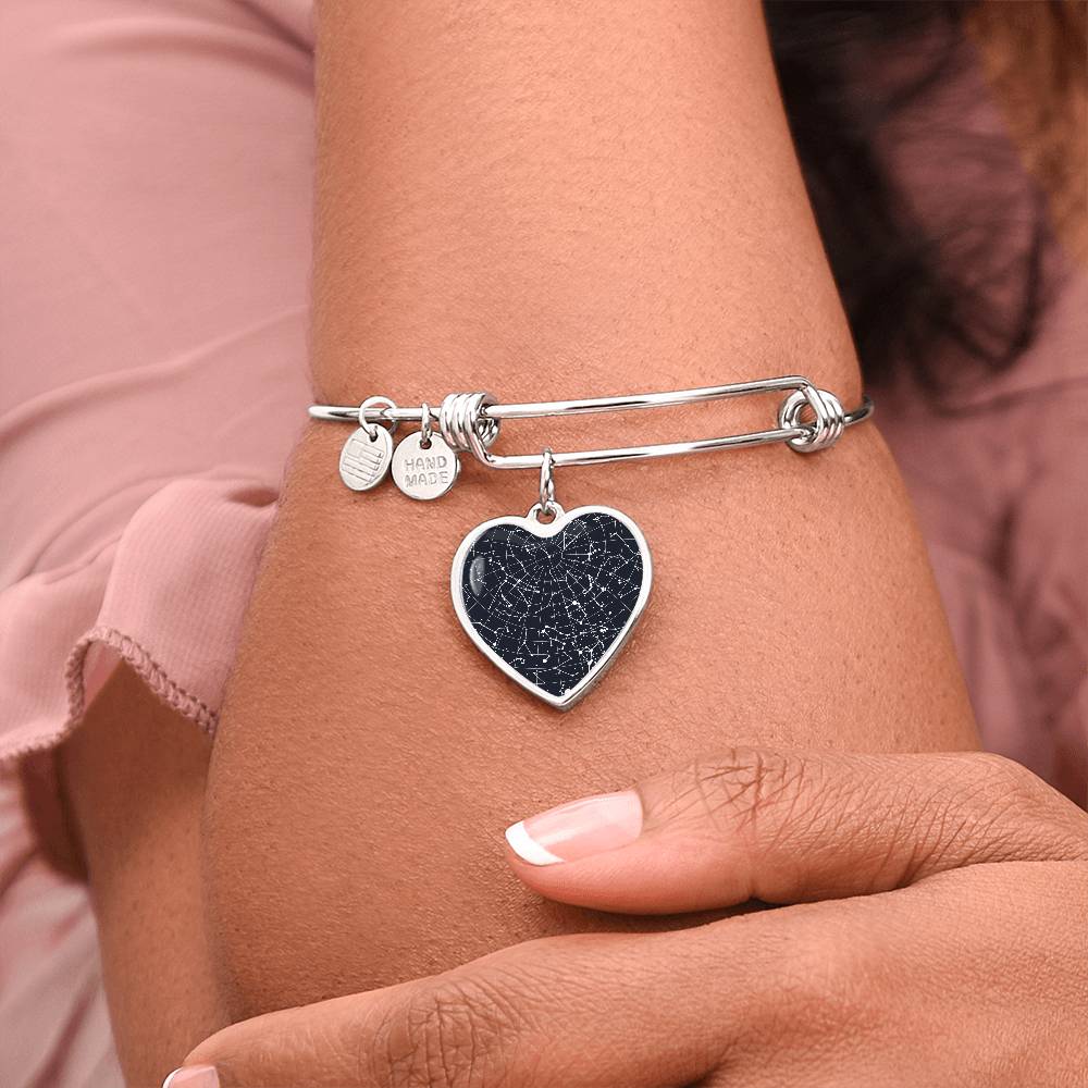 Celestial Night Sky Heart Shaped Bangle Bracelet