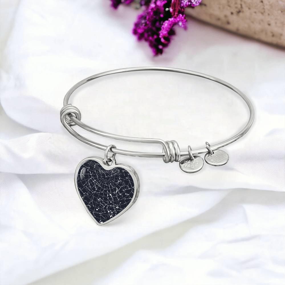 Celestial Night Sky Heart Shaped Bangle Bracelet