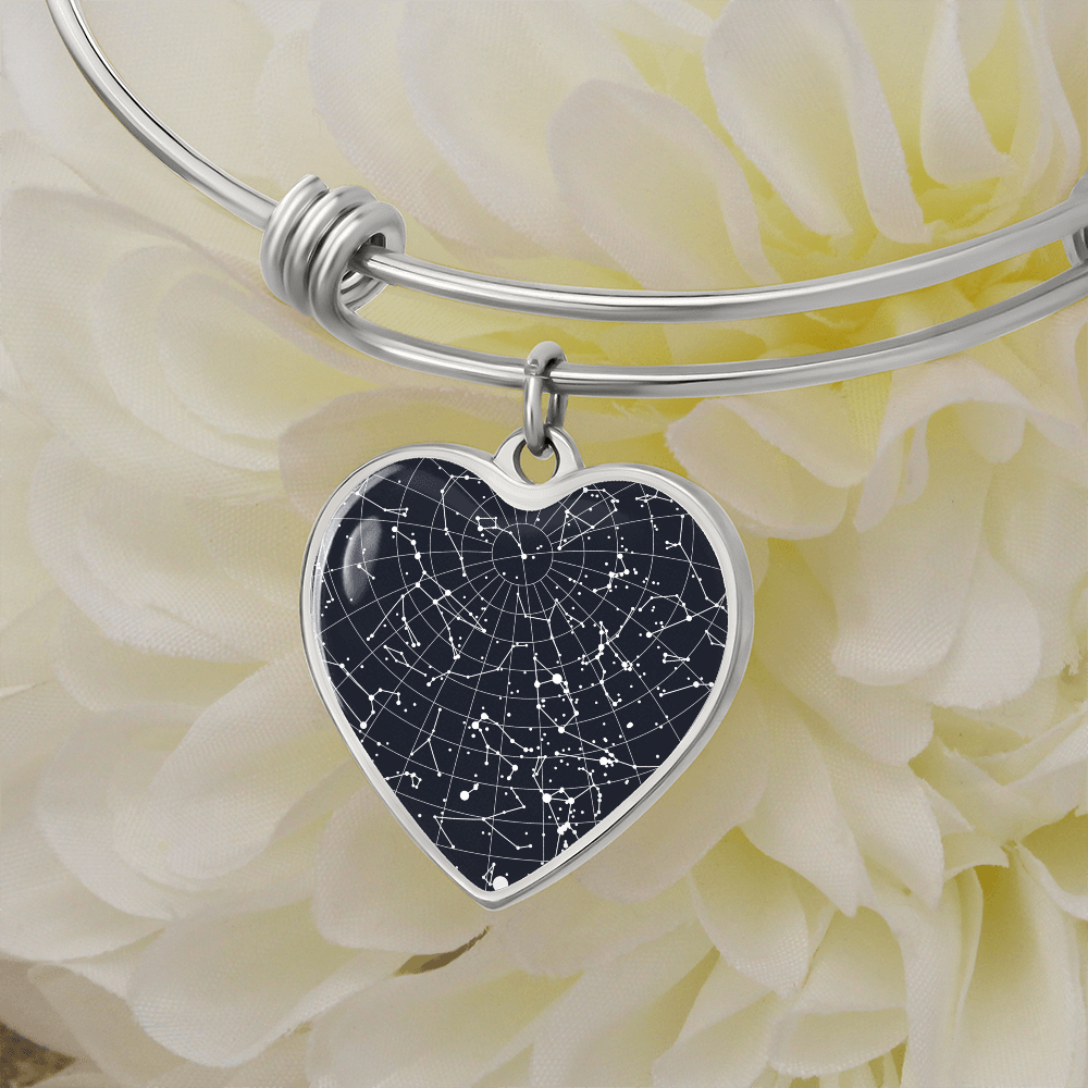 Celestial Night Sky Heart Shaped Bangle Bracelet