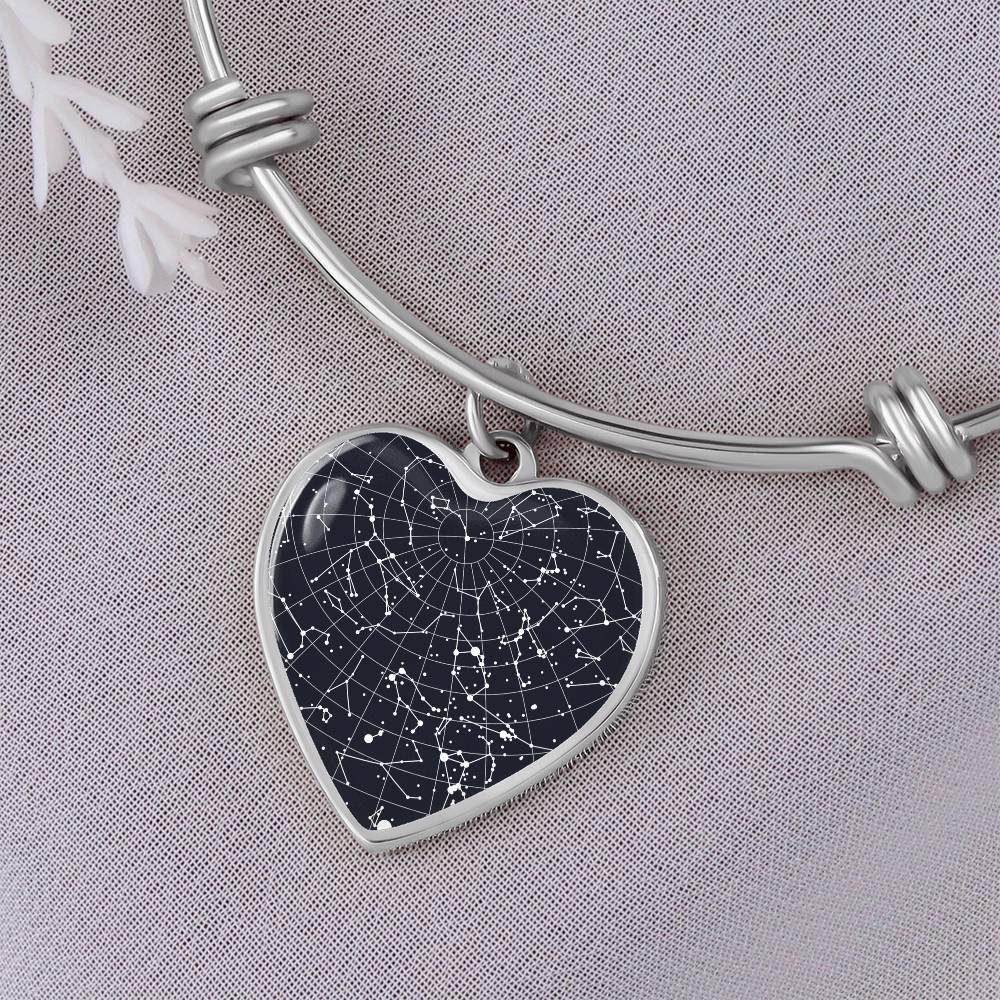Celestial Night Sky Heart Shaped Bangle Bracelet