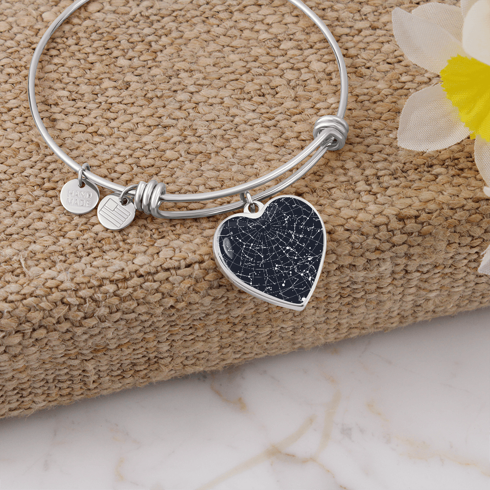 Celestial Night Sky Heart Shaped Bangle Bracelet