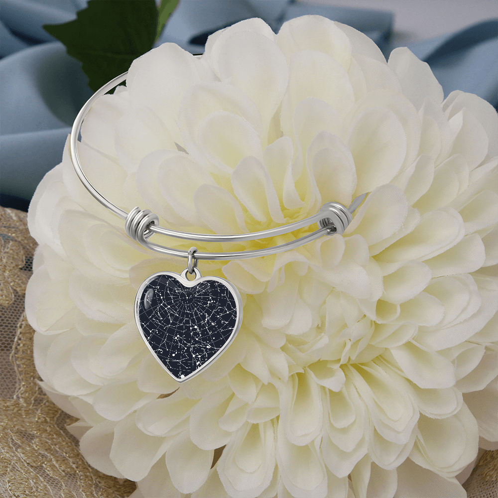 Celestial Night Sky Heart Shaped Bangle Bracelet