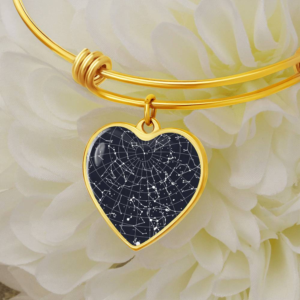 Celestial Night Sky Heart Shaped Bangle Bracelet